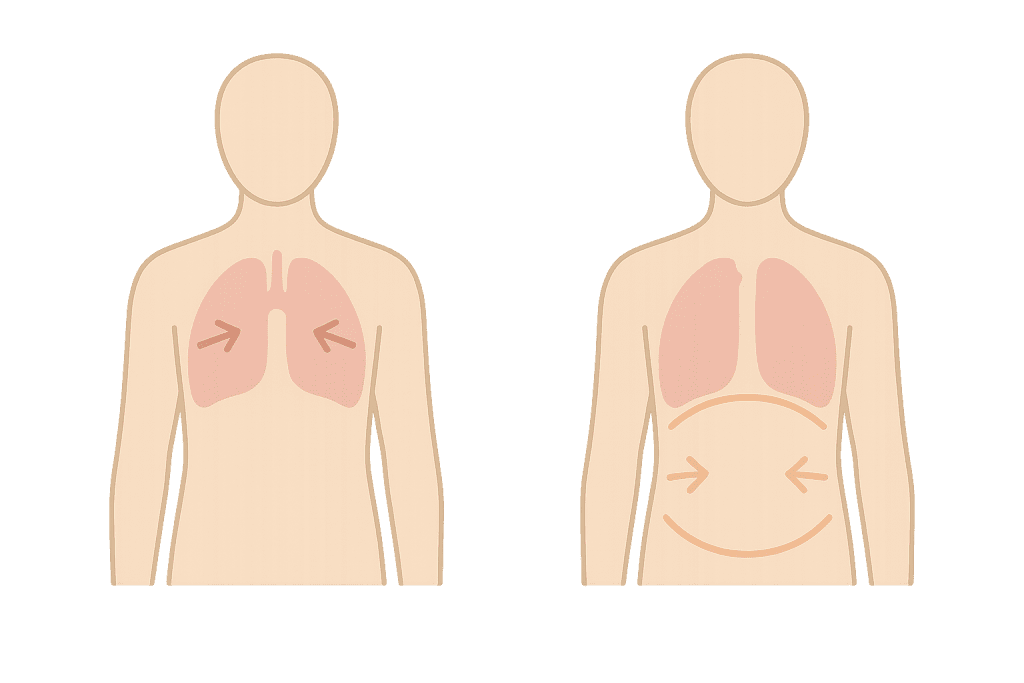 Diagram comparing chest breathing to diaphragmatic breathing”